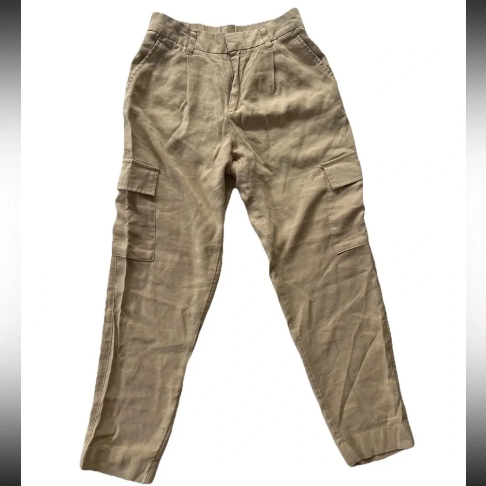 A New Day Tan Ankle Cargo Pants Women’s 4 Elastic Waist Multi Pockets Office